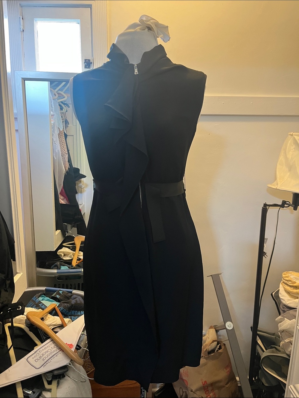 Black Sleeveless Ruffled-Front Dress